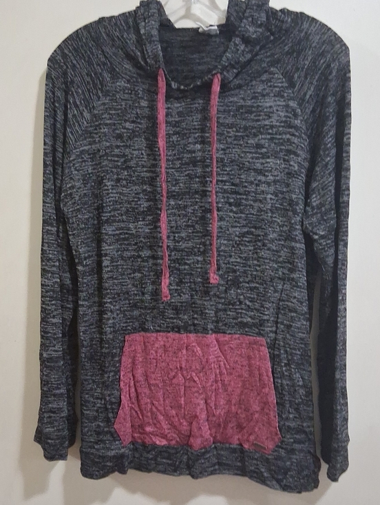 Hello Mello Sweaters - NWT Hello Mello Women Cozy Charcoal Cowl-Neck Sweater with Pink Accents Size XL